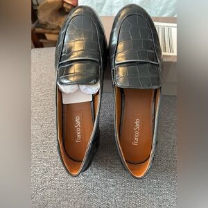Franco Sarto Croc-Embossed Black Loafers NEW
